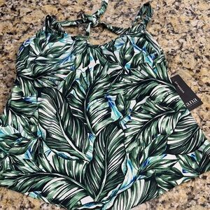a.n.a Green Leaf Print Bikini Top